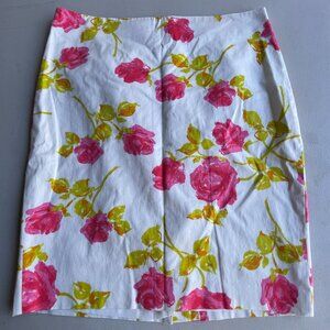 Vtg 90s Ann Taylor Floral Cotton Petite Skirt 12P Pink Rose Coquette Aesthetic